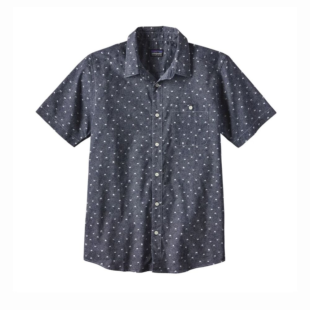 Patagonia Mens Button Up Shirt Blue Go To Organic Cotton Short Sleeve Large